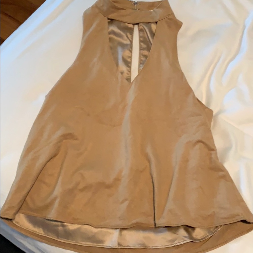 Suede camel top with built in chocker